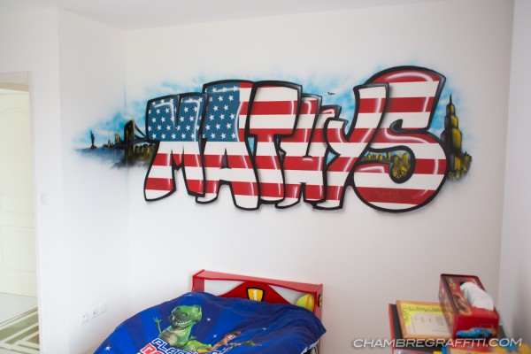Mathys Graffiti chambre New York Drapeau Americain